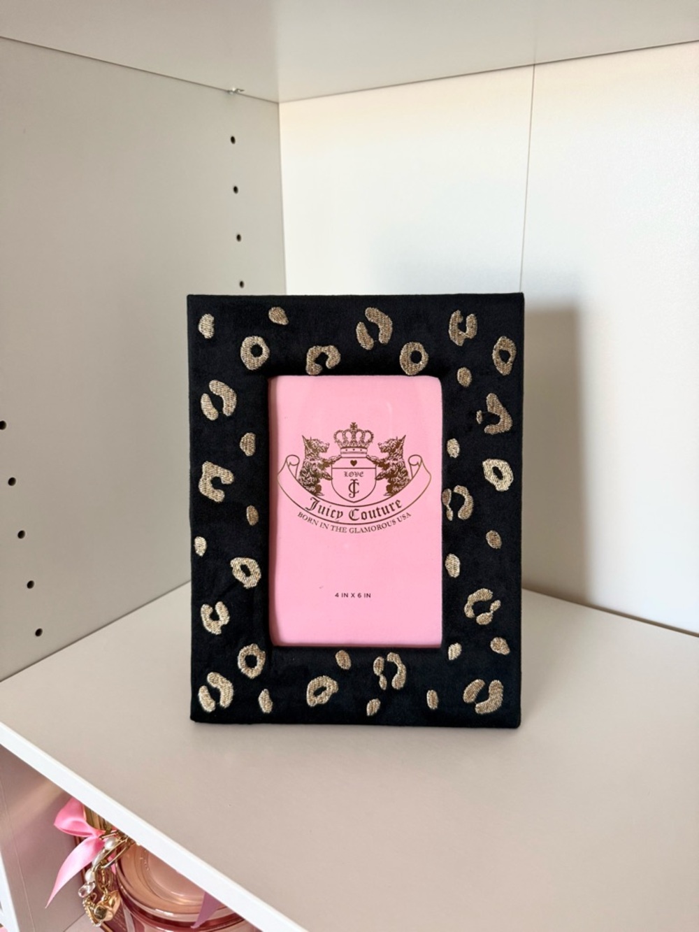 Juicy Couture Black Velvet Frame with Gold Leopard Spots and Pink Insert